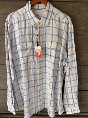 Tommy Bahama NWT White Button-Down with Light Blue Windowpane Check XL